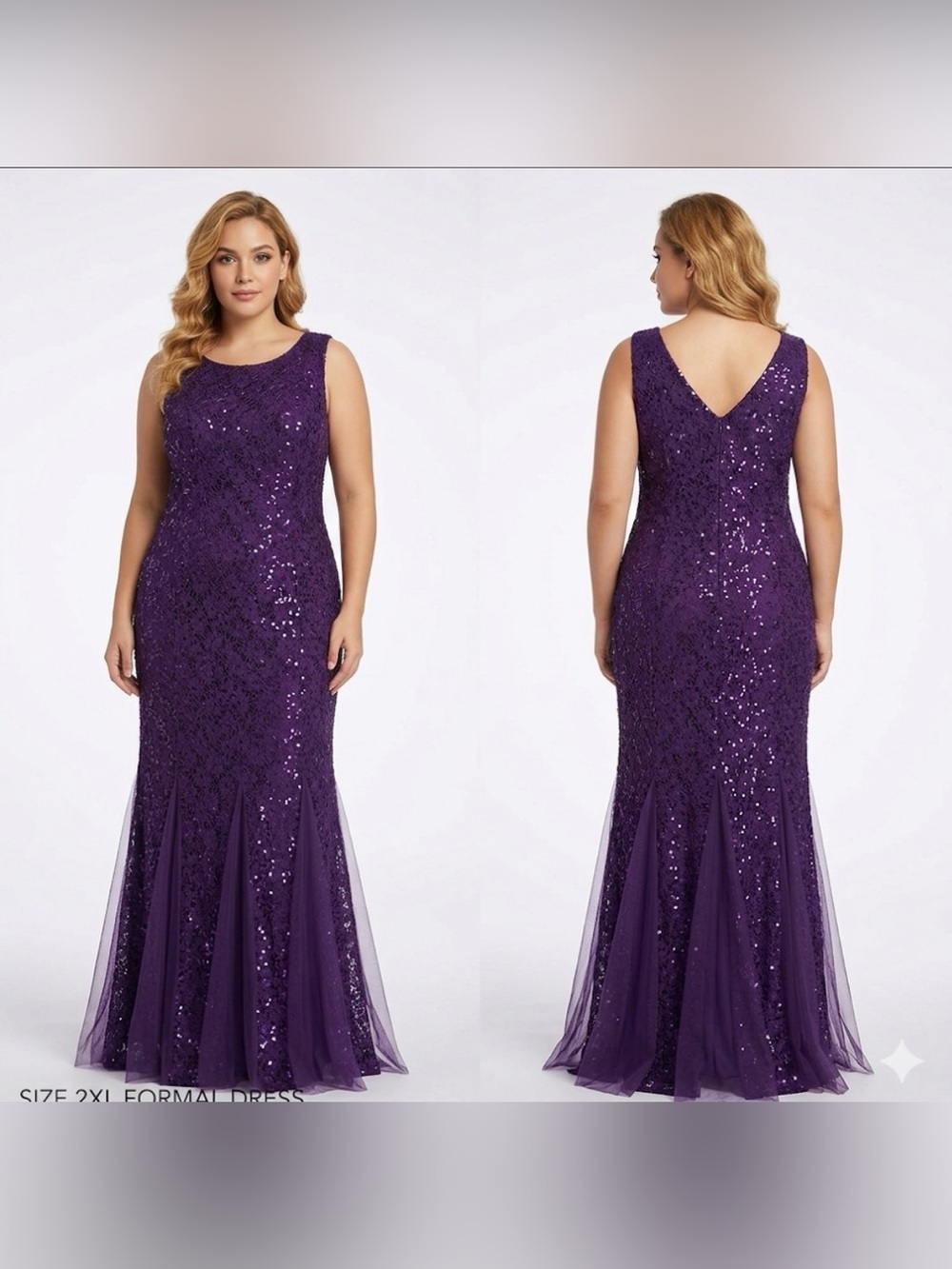 Candalite Women’s Sleeveless Purple Sequin Formal Dress with Tulle Hem